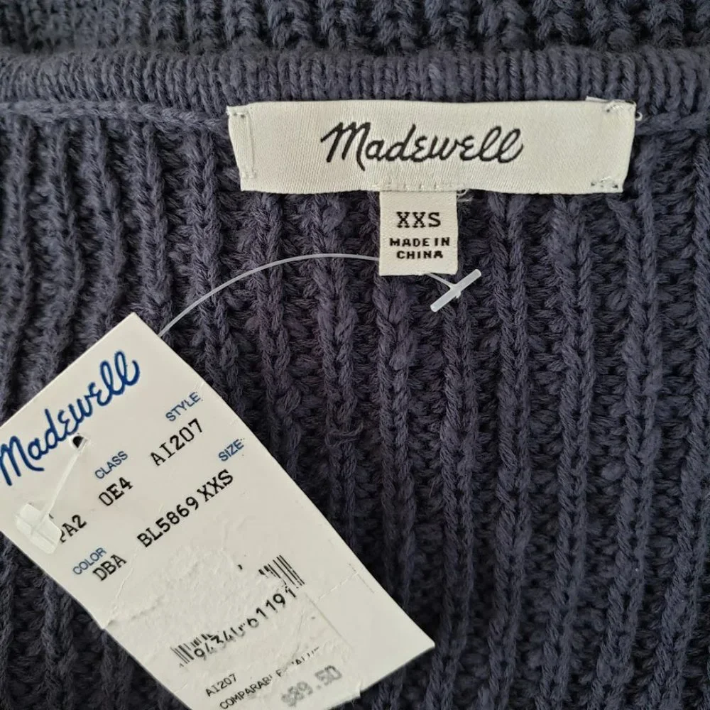 Madewell Womens Sweater XXS Navy Blue Pullover V-neck Cotton Long Sleeve NEW - Picture 9 of 12